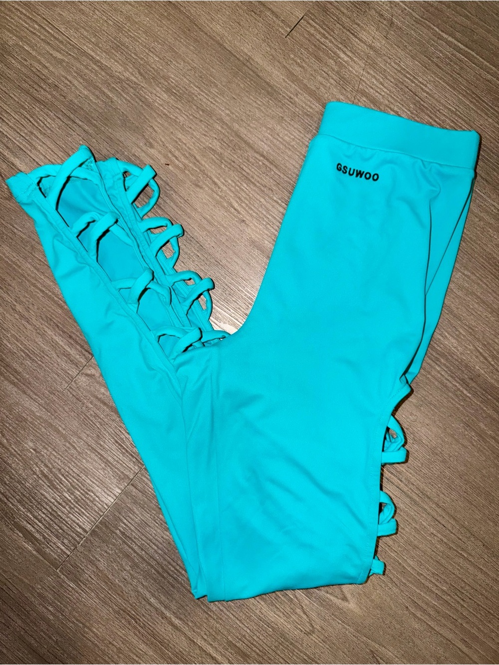 GSUWOO Cyan Teal Leggings w/ Side Cutouts